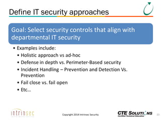 Define IT security approaches

Copyright 2014 Intrinsec Security

23

 