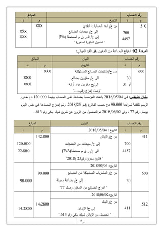 13
‫المرحلة‬
20
:
‫ال‬ ‫اج‬
‫ر‬‫ةخ‬
‫الت‬‫و‬‫الم‬ ‫القيد‬ ‫وي‬ ‫المخزل‬ ‫مل‬ ‫احة‬ ‫ب‬
:
‫الحسا‬ ‫را‬
‫البيال‬
‫المبالغ‬
‫د‬
‫ي‬‫ر‬‫التا‬
‫د‬
600
30
‫ةو‬
31
‫ح‬ ‫مل‬
/
‫المستيةمة‬ ‫ائع‬ ‫الب‬ ‫يات‬‫ر‬‫ت‬ ‫م‬
‫ح‬ ‫ال‬
/
‫ائع‬ ‫ب‬ ‫مخزول‬
‫لل‬
/
‫ةولية‬ ‫اد‬‫و‬‫م‬ ‫مخزول‬ ‫ح‬
"
‫را‬ ‫اج‬
‫ر‬‫لخ‬ ‫وص‬
".....
XXX
XXX
XXX
‫ت‬ ‫ااال‬‫ا‬‫مث‬
‫ااي‬‫ا‬‫طبيق‬
:
‫وت‬‫و‬‫و‬‫ي‬
03
/
04
/
.012
‫ح‬ ‫واحة‬‫و‬‫و‬ ‫ب‬ ‫وة‬‫و‬‫و‬‫س‬‫المسس‬ ‫وت‬‫و‬‫و‬‫ح‬‫با‬
‫و‬‫و‬‫و‬‫ة‬
‫وة‬‫و‬‫و‬‫م‬‫بقي‬ ‫وا‬‫و‬‫و‬‫س‬‫الح‬
120.000
‫ج‬
‫وار‬‫و‬‫و‬‫خ‬ ‫دج‬
‫اءها‬
‫ر‬‫و‬‫و‬‫و‬ ‫وة‬‫و‬‫و‬ ‫تمة‬ ‫و‬‫و‬‫و‬‫س‬‫الر‬
90.000
‫و‬‫و‬‫و‬‫ا‬‫ر‬ ‫واتور‬‫و‬‫و‬ ‫ال‬ ‫و‬‫و‬‫و‬‫س‬‫ح‬ ‫دج‬
2018/25
‫وو‬‫و‬‫و‬‫ي‬‫ال‬ ‫وع‬‫و‬‫و‬ ‫ن‬ ‫وت‬‫و‬‫و‬‫ي‬ ‫واحة‬‫و‬‫و‬ ‫الب‬ ‫اج‬
‫ر‬‫و‬‫و‬‫و‬‫خ‬‫ل‬ ‫و‬‫و‬‫و‬‫ت‬‫و‬
‫را‬ ‫بوص‬
11
‫ويت‬
0.
/
02
/
.012
‫بنمت‬ ‫يك‬ ‫ي‬‫ر‬ ‫حل‬ ‫بول‬‫ز‬‫ال‬ ‫مل‬ ‫التحصي‬ ‫ت‬
‫را‬
211
.
‫الحسا‬ ‫را‬
‫البيال‬
‫ال‬
‫مبالغ‬
‫د‬
‫ي‬‫ر‬‫التا‬
:
03
/
04
/
.012
‫د‬
311
100
3341
‫ح‬ ‫مل‬
/
‫بائل‬‫ز‬‫ال‬
‫ح‬ ‫لل‬
/
‫ات‬ ‫المنت‬ ‫مل‬ ‫مبيلات‬
‫ح‬ ‫ال‬
/
‫مستحقة‬ ‫ر‬
(
TVA
)
"
‫را‬ ‫محرر‬ ‫ياتور‬
.4
/
.012
"
13..200
1.0.000
...200
200
10
‫ي‬‫ر‬‫التا‬
:
03
/
04
/
.012
30.000
30.000
‫م‬
‫ح‬ ‫ل‬
/
‫ائع‬ ‫الب‬ ‫مل‬ ‫المستيةمة‬ ‫يات‬‫ر‬‫ت‬ ‫الم‬
‫ح‬ ‫لل‬
/
‫نة‬‫ز‬‫مخ‬ ‫احة‬ ‫ب‬
"
‫المخزل‬ ‫مل‬ ‫ائع‬ ‫الب‬ ‫اج‬
‫ر‬‫اخ‬
‫وص‬
11
"
41.
311
‫ي‬‫ر‬‫التا‬
:
0.
/
02
/
.012
13..200
13..200
‫ح‬ ‫مل‬
/
‫البنك‬
‫لل‬
‫ح‬
/
‫بائل‬‫ز‬‫ال‬
"
‫بائل‬‫ز‬‫ال‬ ‫مل‬ ‫تحصي‬
‫بنمت‬ ‫يك‬
‫را‬
211
.
"
‫الحساب‬ ‫رقم‬
‫المبالغ‬
‫م‬
‫د‬
‫ي‬‫ر‬‫التا‬
‫م‬
‫د‬
X
4
100
3341
‫مل‬
‫ح‬
/
‫النقدي‬ ‫الحسابات‬ ‫ةحد‬
‫ح‬ ‫لل‬
/
‫ائع‬ ‫الب‬ ‫مبيلات‬
‫ح‬ ‫لل‬
/
‫المستحقة‬ ‫ر‬ ‫و‬‫ل‬‫ا‬
(
TVA
)
"
‫المحرر‬ ‫اتور‬ ‫ال‬ ‫ي‬ ‫تس‬
"
XXX
XXX
XXX
 