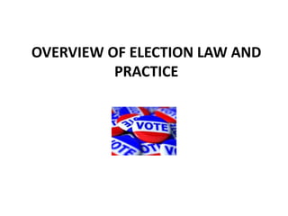 OVERVIEW OF ELECTION LAW AND
          PRACTICE
 