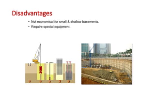 Disadvantages
• Not economical for small & shallow basements.
• Require special equipment.
 