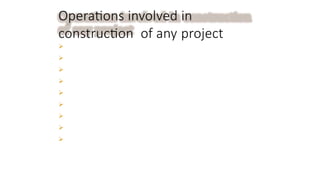 Operations involved in
construction of any project
CONSTRUCTION EQUIPMENT 99
 Excavation
 Digging of large quantities of earth
 Moving them to distances which are sometimes fairly long
 Placement
 Compacting
 Leveling
 Dozing
 Grading
 Hauling
 