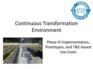 Continuous Transformation
Environment
Phase III Implementation,
Prototypes, and T&E-based
Use Cases
 