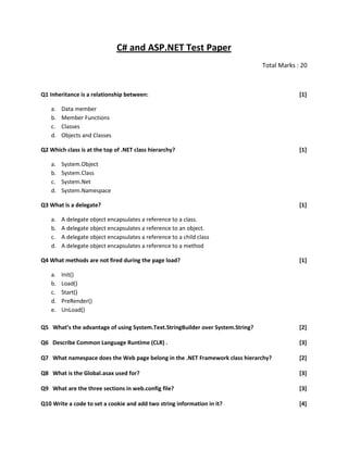 C # test paper | PDF