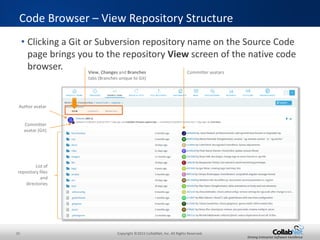 31 Copyright ©2015 CollabNet, Inc. All Rights Reserved.
Driving Enterprise Software Excellence
• Use the TeamForge tab in JIRA to view associations.
• Use the Trace button to show the traceability chain.
JIRA – View Associations and Traceability Chain
JIRA’s
TeamForge Tab
The TeamForge tab displays the
associations including details
such as Status, Posted By,
Source and more
Use the Trace button to view
the traceability chain from
requirements to deployment
Direct TeamForge
associations
represented within
the JIRA ticket
The association
graphics shows
that there are 8
commits
associated with
this JIRA ticket
 