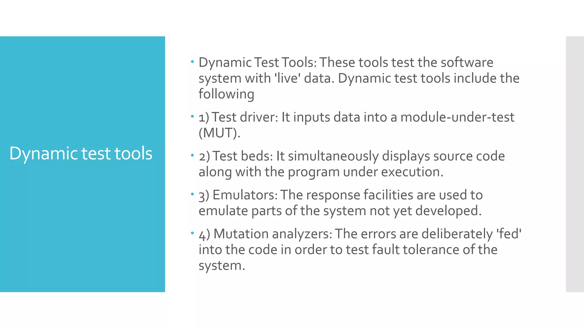 Types of review
Inspection
 It is the most formal review type
 It is led by the trained moderators
 During inspection the documents are prepared and
checked thoroughly by the reviewers before the
meeting
 It involves peers to examine the product
 A separate preparation is carried out during which the
product is examined and the defects are found
 The defects found are documented in a logging list or
issue log
 A formal follow-up is carried out by the moderator
applying exit criteria
 