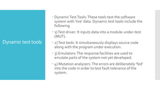 Types of review
Inspection
 It is the most formal review type
 It is led by the trained moderators
 During inspection the documents are prepared and
checked thoroughly by the reviewers before the
meeting
 It involves peers to examine the product
 A separate preparation is carried out during which the
product is examined and the defects are found
 The defects found are documented in a logging list or
issue log
 A formal follow-up is carried out by the moderator
applying exit criteria
 