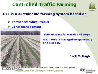 Controlled Traffic Farming CTF is a sustainable farming system based on 可持续农业系统 Permanent wheel tracks Zonal management ,[object Object]