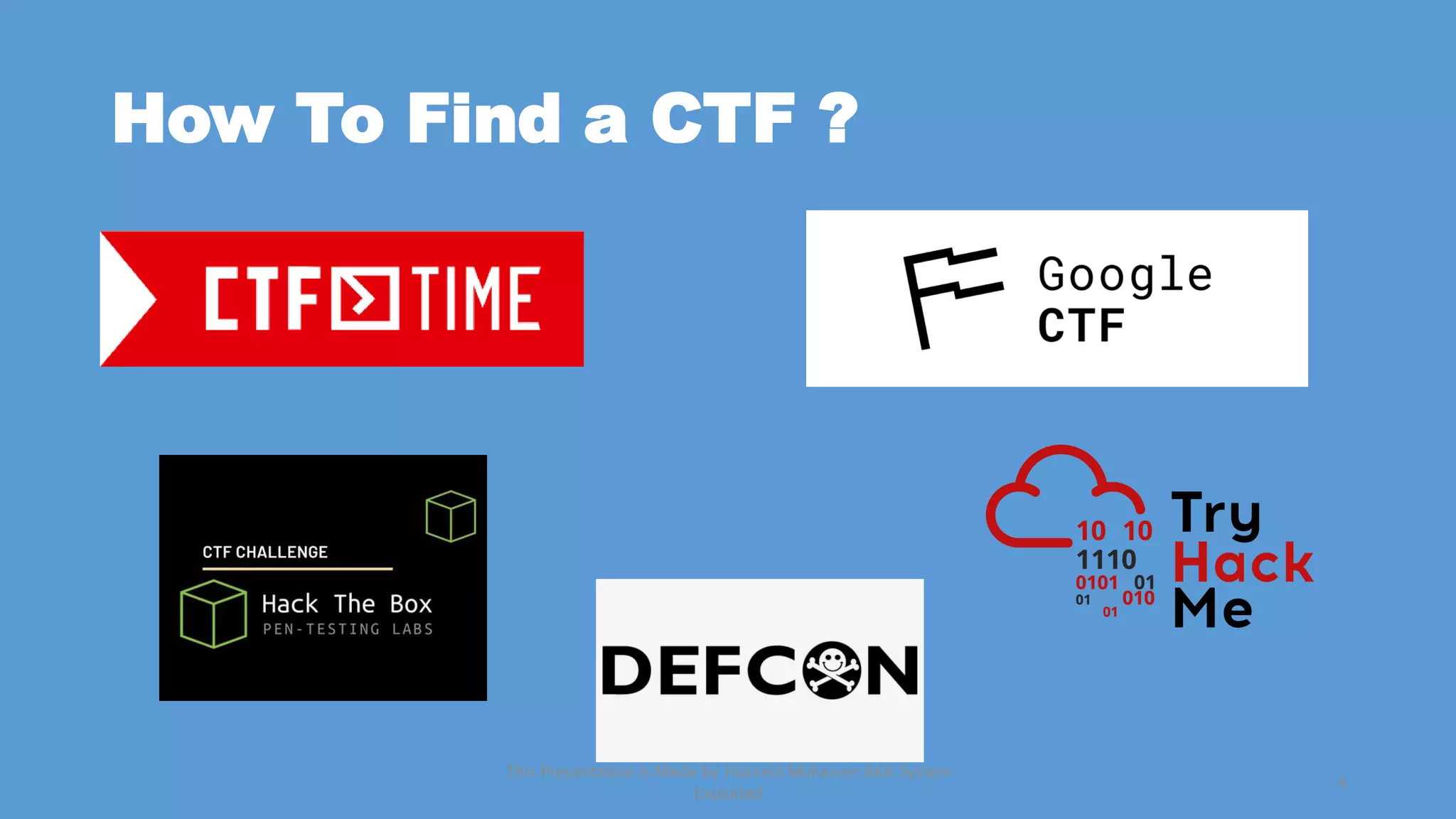 How To Find a CTF ?
4
This Presentation Is Made by Hussein Muhaisen AKA System
Exploited
 
