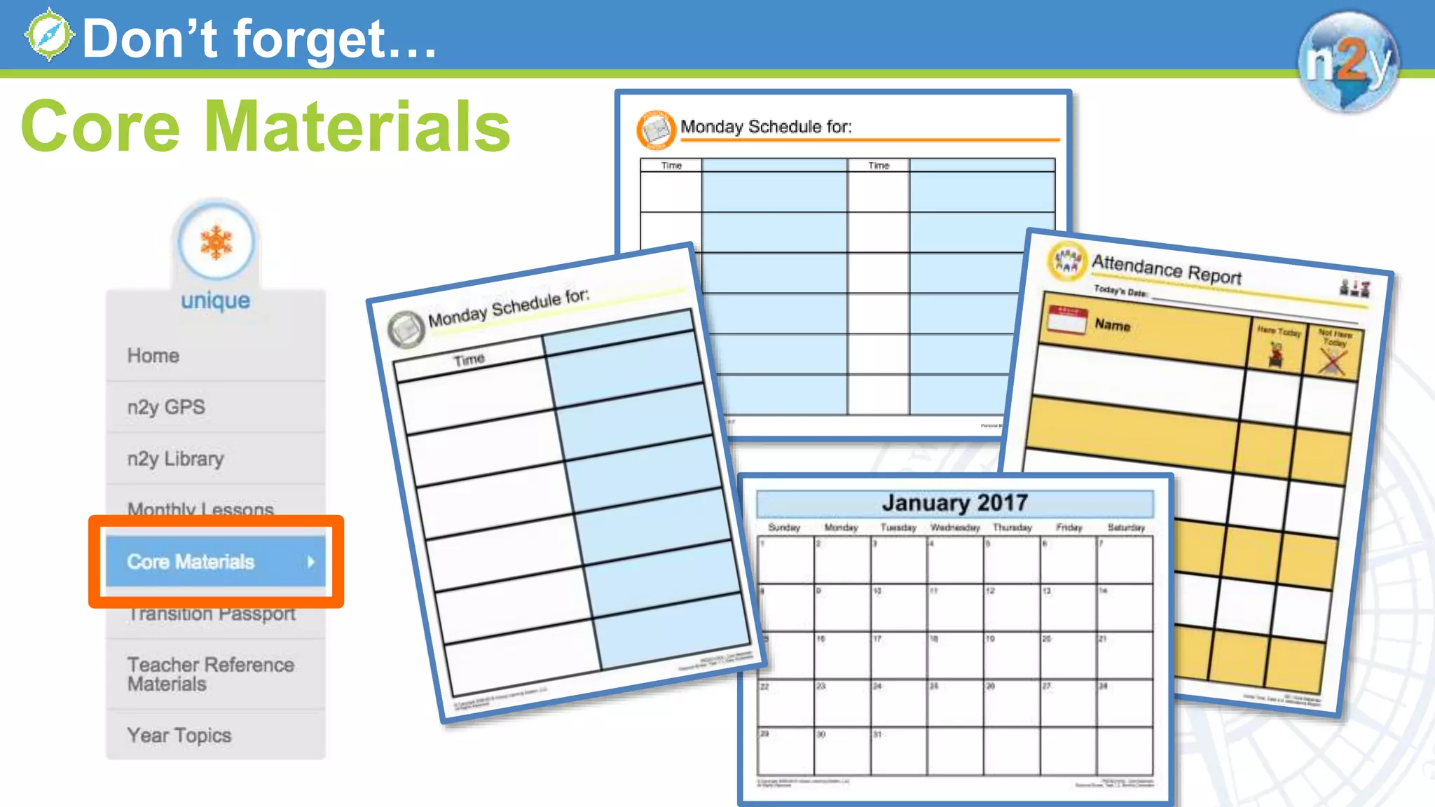 Don’t forget…
Core Materials
 