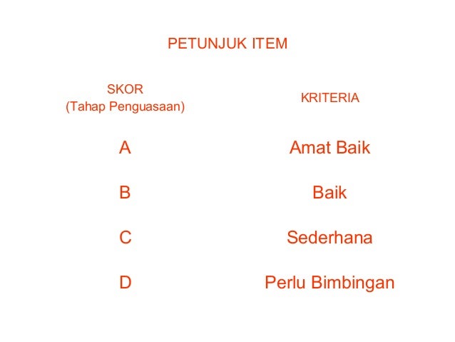 Contoh Skala Kadar Prasekolah