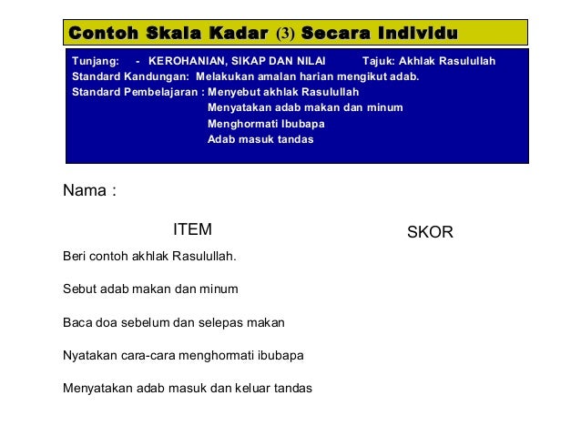 Contoh Skala Kadar Prasekolah