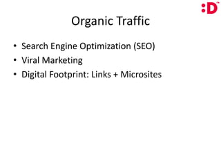 Organic TrafficSearch Engine Optimization (SEO)Viral MarketingDigital Footprint: Links + Microsites