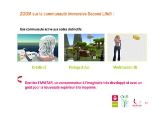 ZOOM sur la communauté immersive Second Life® :


Une communauté active aux codes distinctifs:




        Créativité     ...
