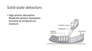 Solid-state detectors
• High photon absorption
Moderate photon absorption
Sensitive to temperature,
moisture
 