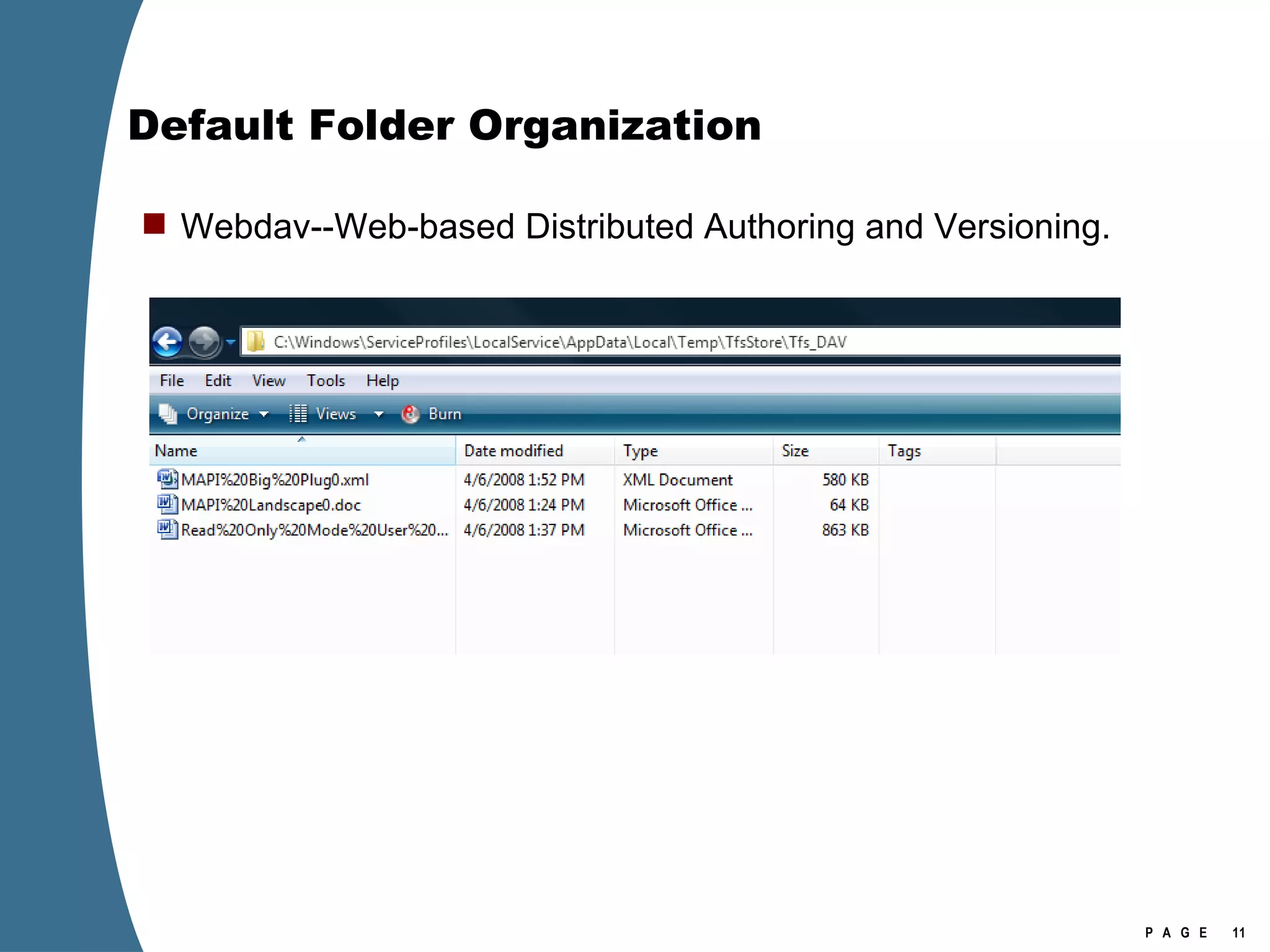 Default Folder Organization Webdav--Web-based Distributed Authoring and Versioning. 