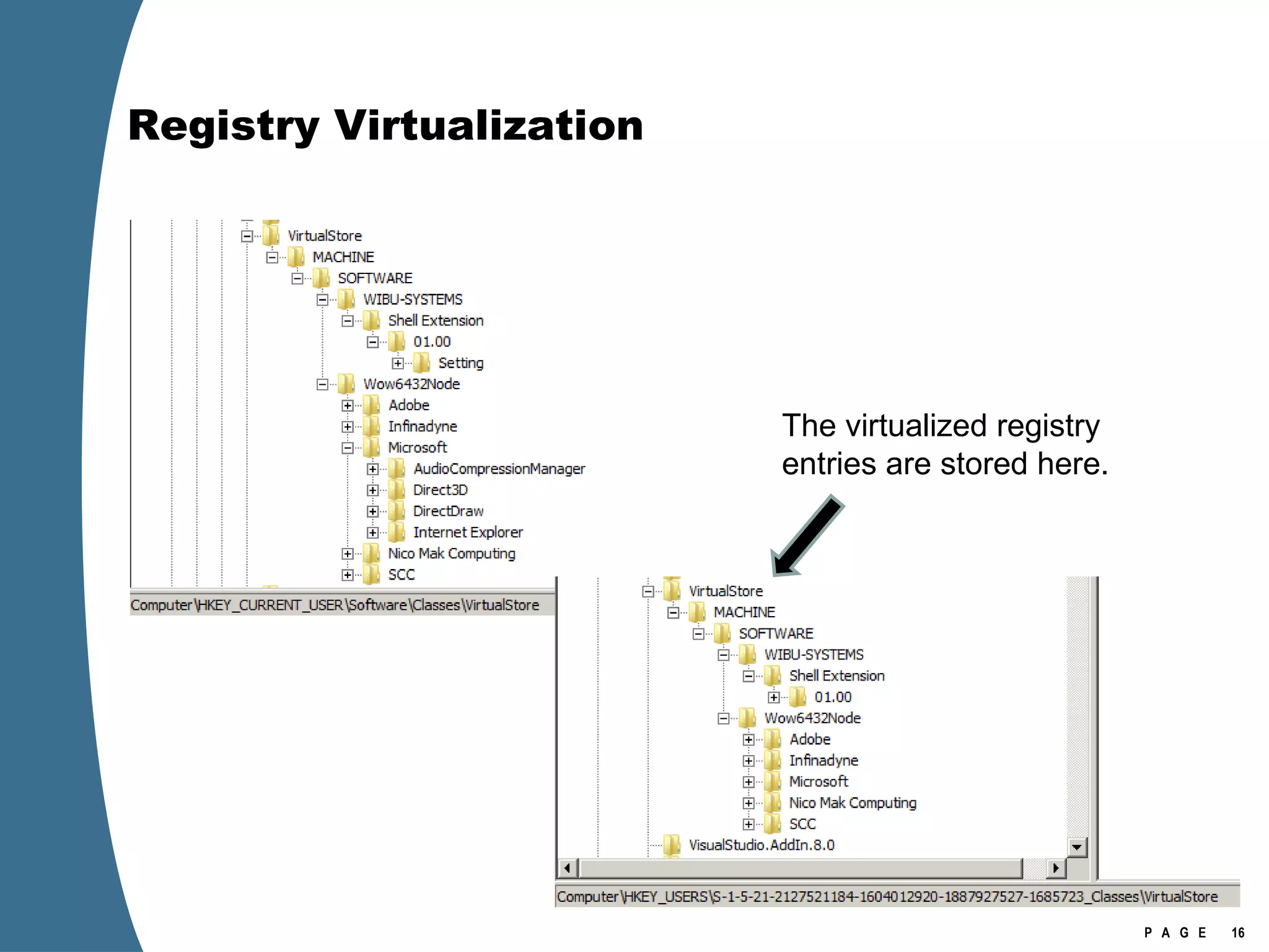 Registry Virtualization The virtualized registry entries are stored here. 
