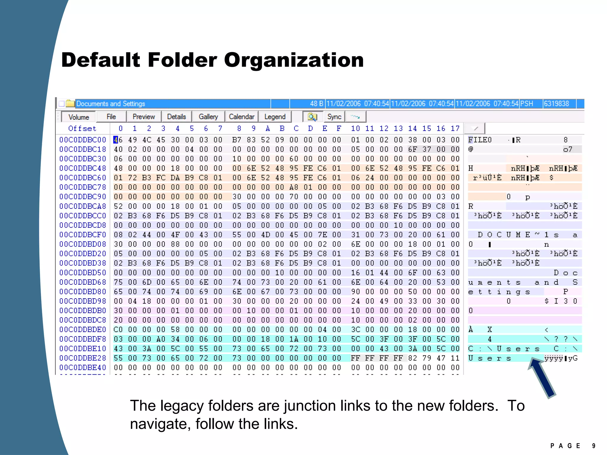 Default Folder Organization The legacy folders are junction links to the new folders.  To navigate, follow the links. 