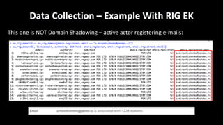 Data	Collection	– Example	With	RIG	EK
This	one	is	NOT	Domain	Shadowing	– active	actor	registering	e-mails:
 