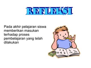 Pada akhir pelajaran siswa
memberikan masukan
terhadap proses
pembelajaran yang telah
dilakukan