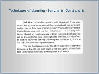 Techniques of planning - Bar charts, Gantt charts
 