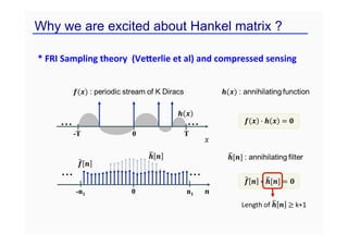 Why we are excited about Hankel matrix ?
T
-T 0
n1
-n1 0
* FRI Sampling theory (VeEerlie et al) and compressed sensing
 