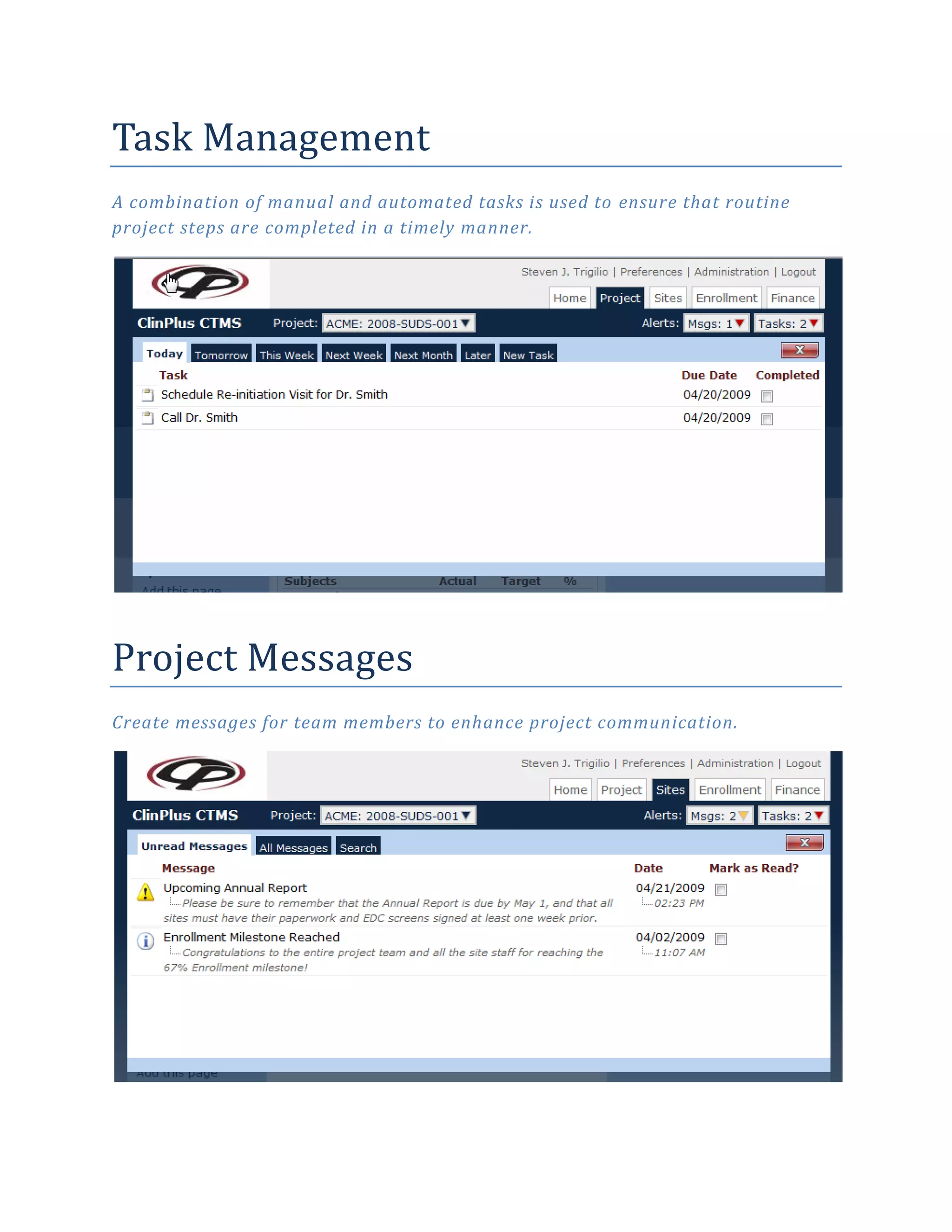 CTMS Screen Shots Updated 11 10 09