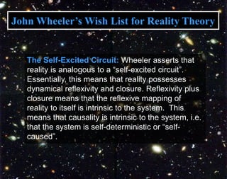 The Self-Excited Circuit: Wheeler asserts that
reality is analogous to a “self-excited circuit”.
Essentially, this means t...