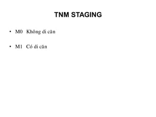 TNM STAGING
• M0 Khoâng di caên
• M1 Coù di caên
 