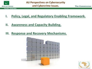 I. Policy, Legal, and Regulatory Enabling Framework.
II. Awareness and Capacity Building.
III. Response and Recovery Mechanisms.
AU Perspectives on Cybersecurity
and Cybercrime Issues.
19
 