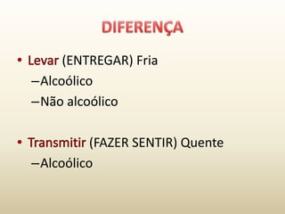 (ENTREGAR) Fria
–Alcoólico
–Não alcoólico

          (FAZER SENTIR) Quente
–Alcoólico
 