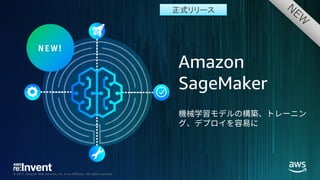© 2017, Amazon Web Services, Inc. or its Affiliates. All rights reserved.
N E W!
Amazon
SageMaker
正式リリース
 