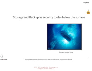 STKI IT Knowledge Integrators
Company Confidential
STKI.INFO
64
Copyright@STKI_2022 Do not remove source or attribution from any slide, graph or portion of graph
Storage and Backup as security tools– below the surface
Below the surface
Page 64
 
