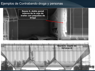 Ejemplos de Contrabando droga y personas

             Rayos X, doble pared
              interna de la caja de
            trailer con paquetes de
                      droga




                                      Rayos X, vagón de
                                         ferrocarril




                                                          8
 
