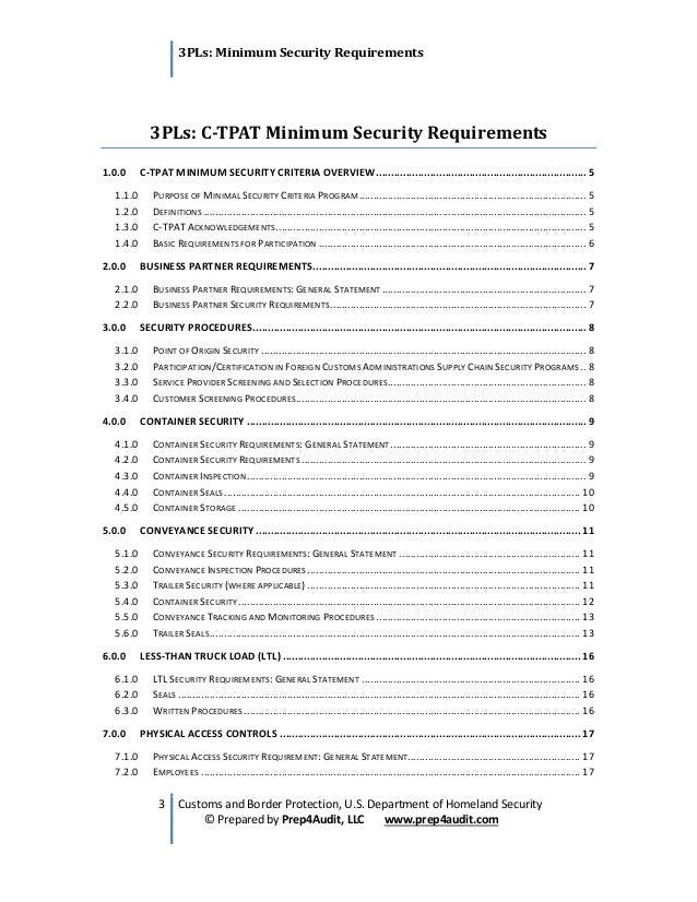 CTPAT 3PL Security Requirements
