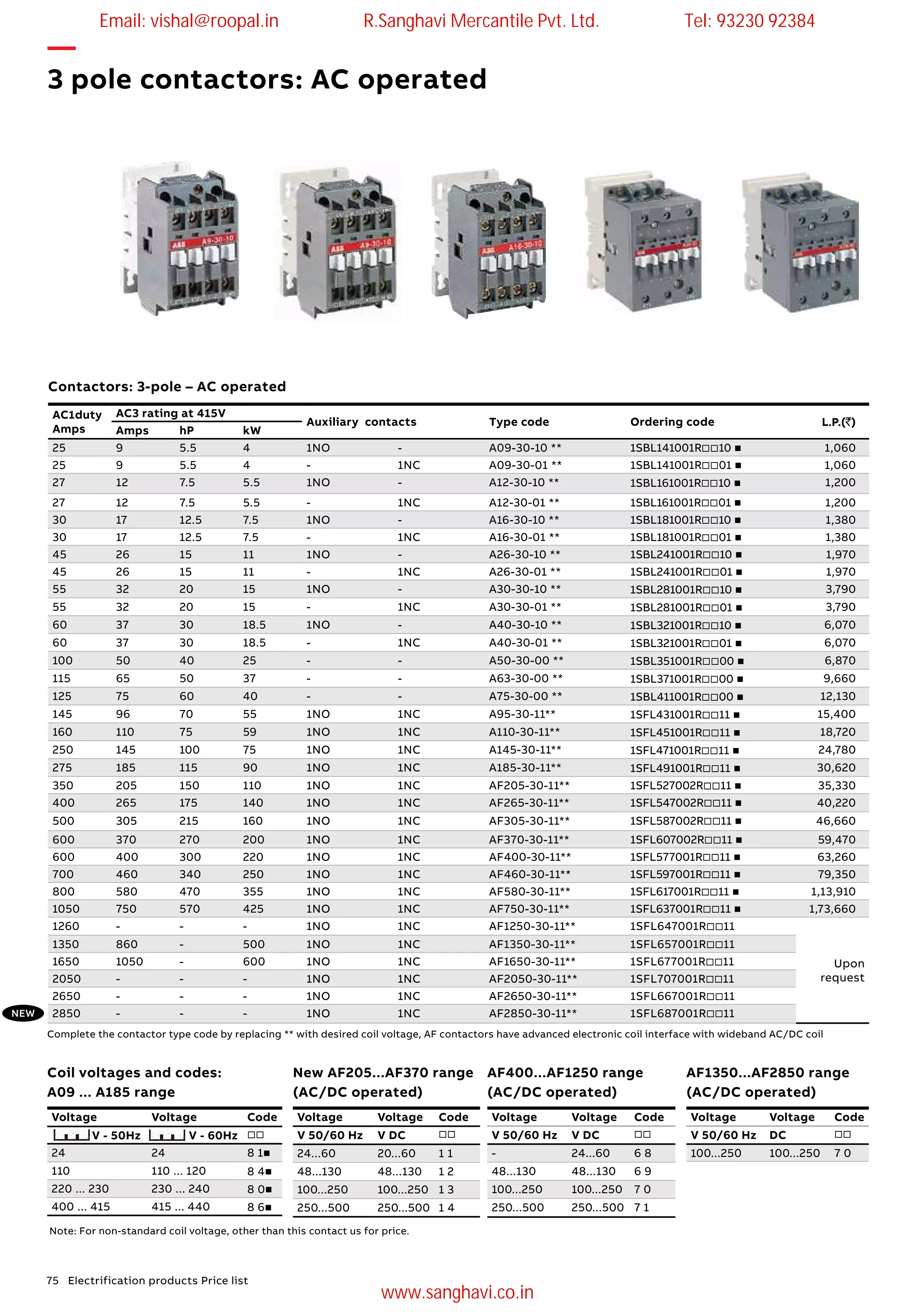 ABB Contactor Price List | PDF