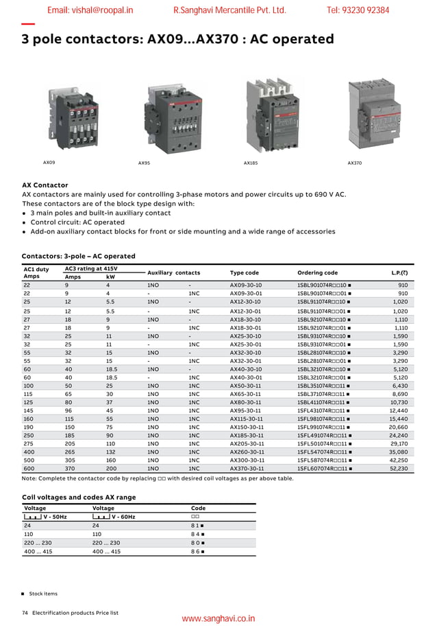 ABB Contactor Price List
