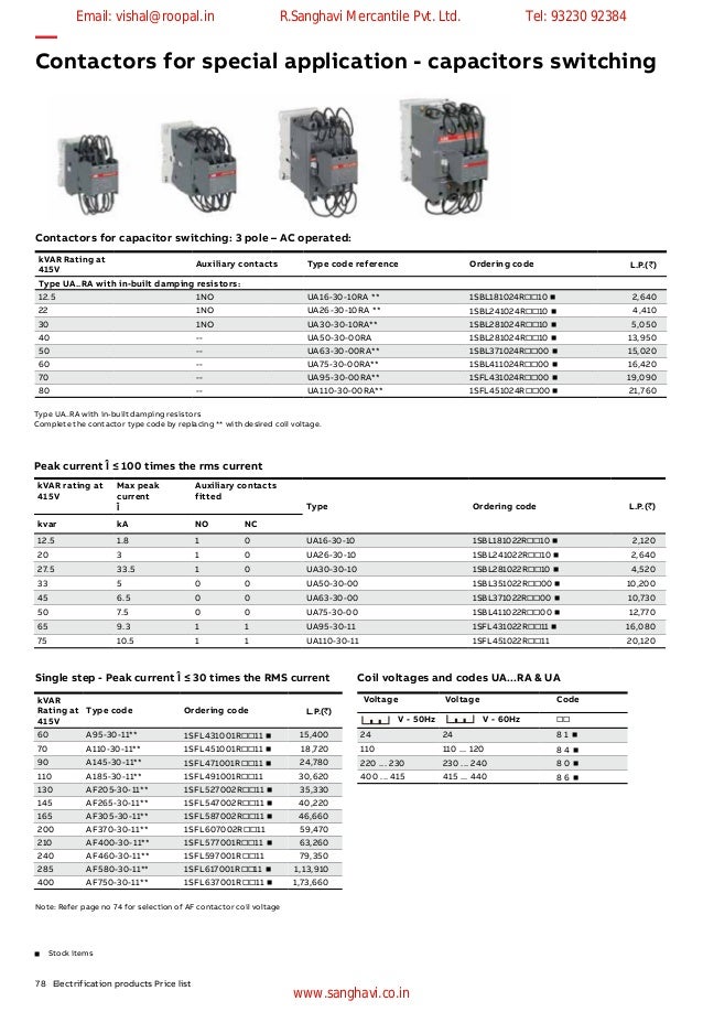 ABB Contactor Price List