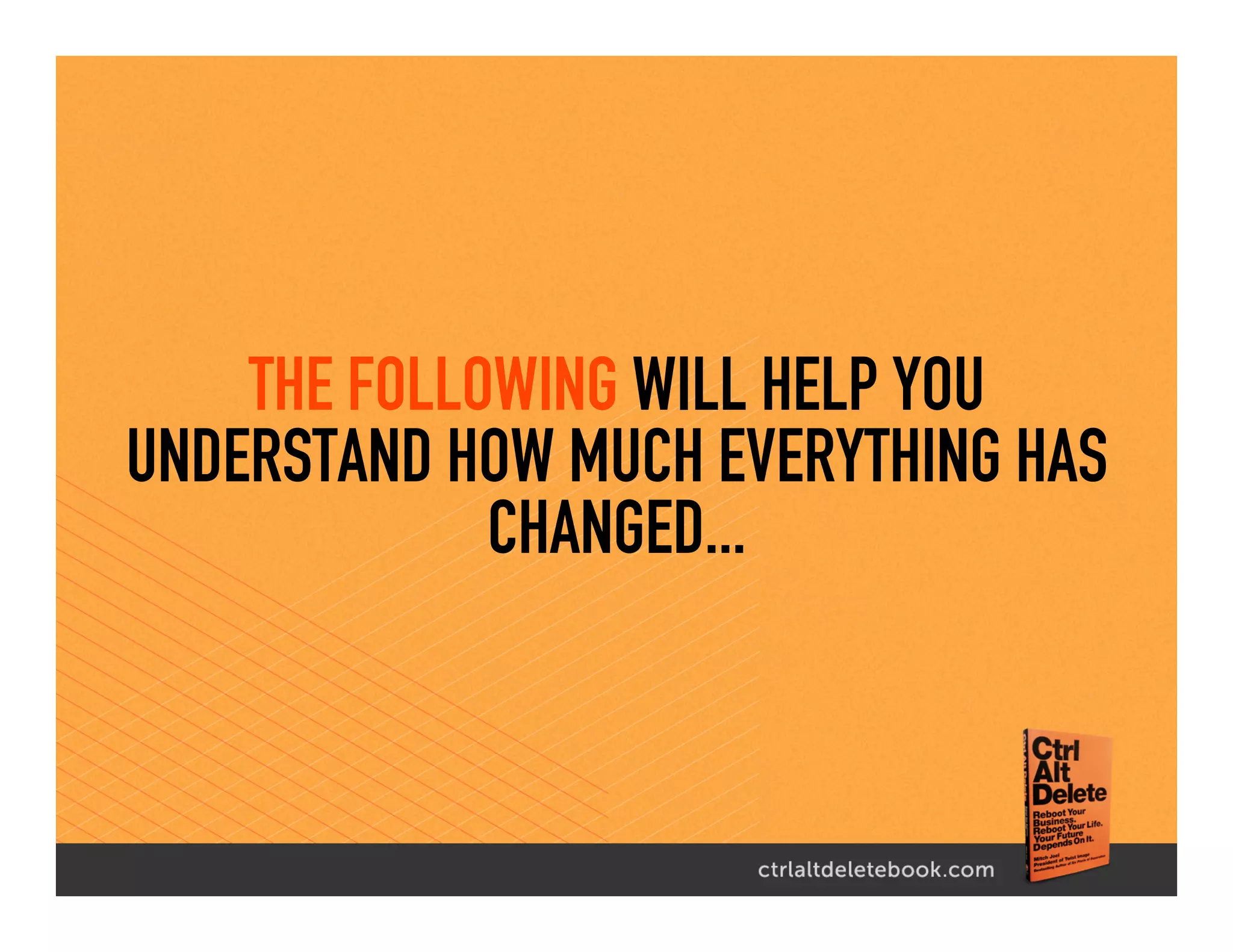 THE FOLLOWING WILL HELP YOU
UNDERSTAND HOW MUCH EVERYTHING HAS
CHANGED...
 