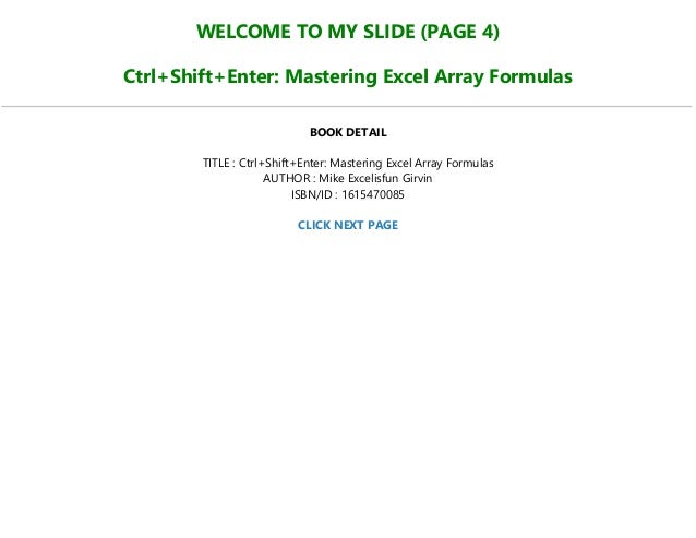 Ctrl Shift Enter Mastering Excel Array Formulas Pdf Free Download