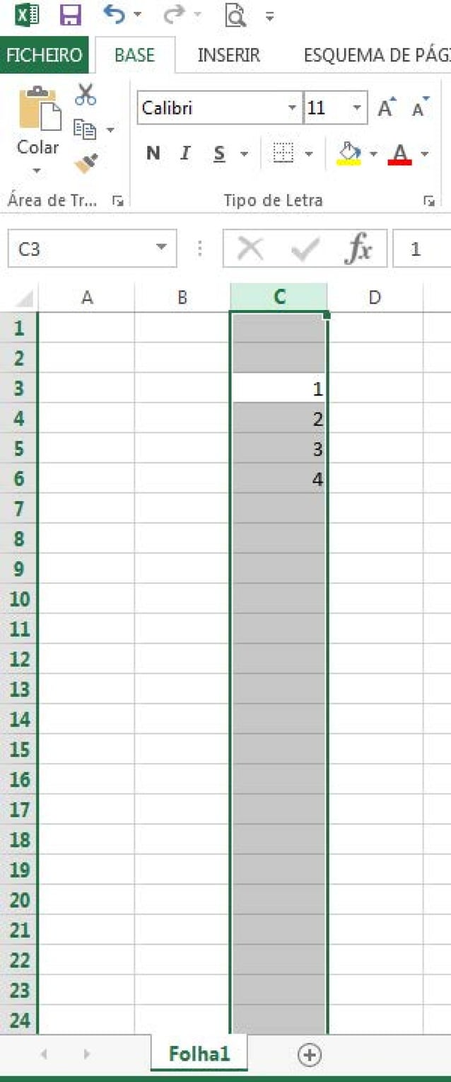 Ctrl spacebar Folha Excel / Excel Sheet PDF