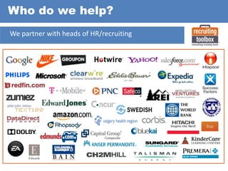 Who do we help?
We partner with heads of HR/recruiting

 