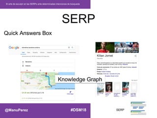 SERP
El arte de esculpir en las SERPs ante determinadas intenciones de búsqueda
Knowledge Graph
Quick Answers Box
SERP@Man...