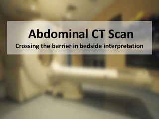 Abdominal CT Scan
Crossing the barrier in bedside interpretation
 