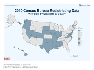 2010 Data Released as of 3/1/2011
http://2010.census.gov/2010census/data/
 