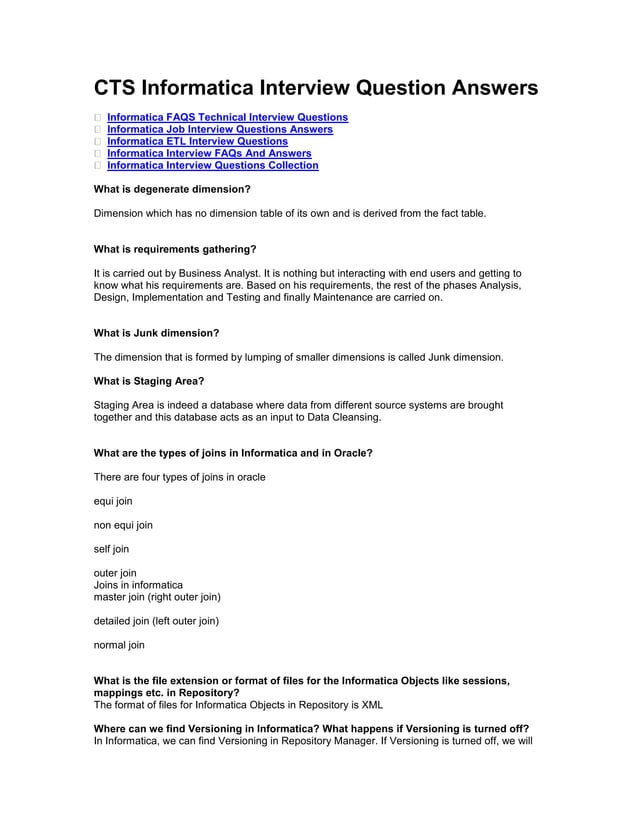 Cts informatica interview question answers PDF