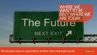 WHERE WE
WANT TO BE
ISN’T WHERE WE
ARE TODAY…
We all aspire help our organizations achieve more meaningful results
 
