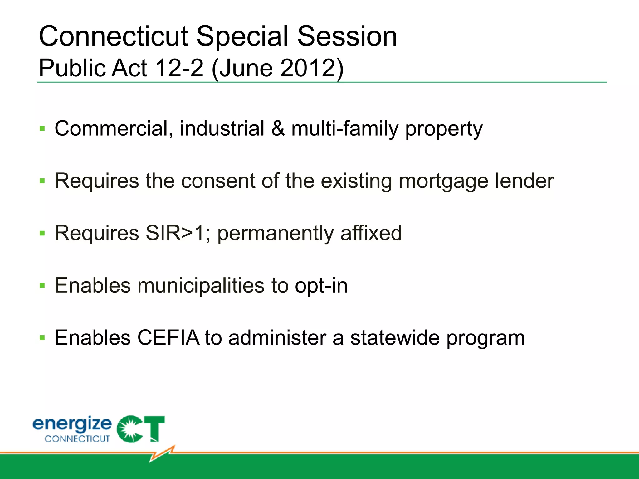 Small ZREC Tariff
• Instead of competitive bidding - projects less than or equal to 100
  kW are eligible to enroll in a tariff

• Price takers = $164.22/REC
  • Program establishes the price as the average of the selected Medium ZREC
    projects +10%


• Schedule - Small ZREC Tariff Program must open 30 days from
  approval of Medium ZREC Contracts
  • Medium ZREC Contracts approved 11/21/13
  • Opened Small ZREC Program 1/8/13 (with PURA approval for extension due to
    holidays)
  • Initial two-week window closed 1/22/13
 