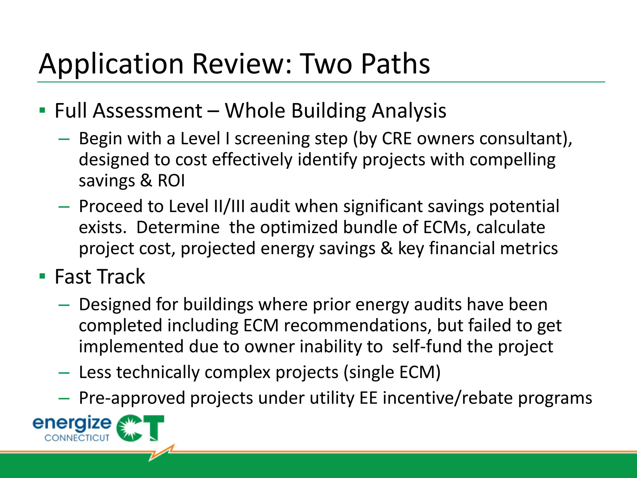 BES Programs
• Retro Commissioning: Optimizes operation of
  customer’s facility without installing capital
  equipment
• PRIME: Focuses on industrial manufacturing
  processes
• Operations & Maintenance: Improves efficiency
  through changes and repairs that can be classified
  as maintenance or operational procedures
• Training & Outreach
 