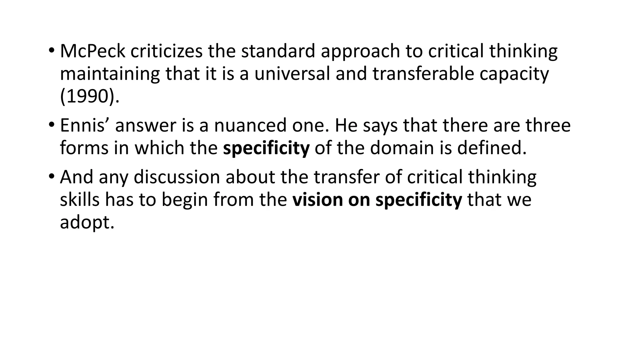 The transfer and transferability of critical thinking skills | PPTX