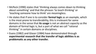 The transfer and transferability of critical thinking skills | PPTX